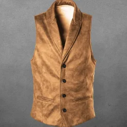 Discount OUKU Men's Suede Vest Wedding Street Holiday Going out Vintage Style Casual Fall Winter Pocket Suede Warm Pure Color Single Breasted V Neck Regular Fit Black Brown Vest