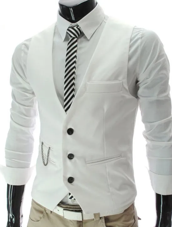 Hot OUKU Men's Suit Vest Waistcoat Formal Wedding Work Business / Ceremony / Wedding Fashion 1920s All Seasons Polyester Solid Colored V Neck Slim Wine Black White Navy Blue Vest