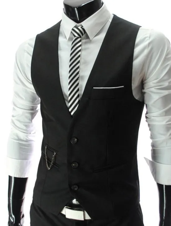 Hot OUKU Men's Suit Vest Waistcoat Formal Wedding Work Business / Ceremony / Wedding Fashion 1920s All Seasons Polyester Solid Colored V Neck Slim Wine Black White Navy Blue Vest