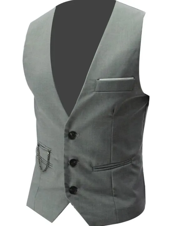 Hot OUKU Men's Suit Vest Waistcoat Formal Wedding Work Business / Ceremony / Wedding Fashion 1920s All Seasons Polyester Solid Colored V Neck Slim Wine Black White Navy Blue Vest