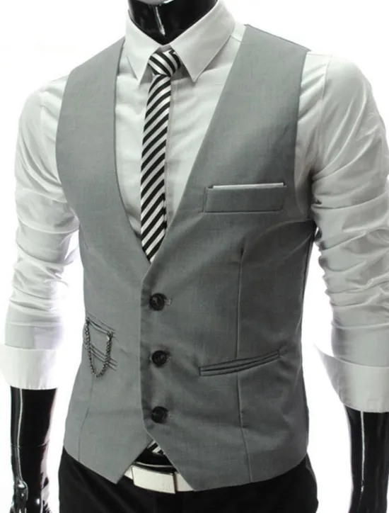 Hot OUKU Men's Suit Vest Waistcoat Formal Wedding Work Business / Ceremony / Wedding Fashion 1920s All Seasons Polyester Solid Colored V Neck Slim Wine Black White Navy Blue Vest