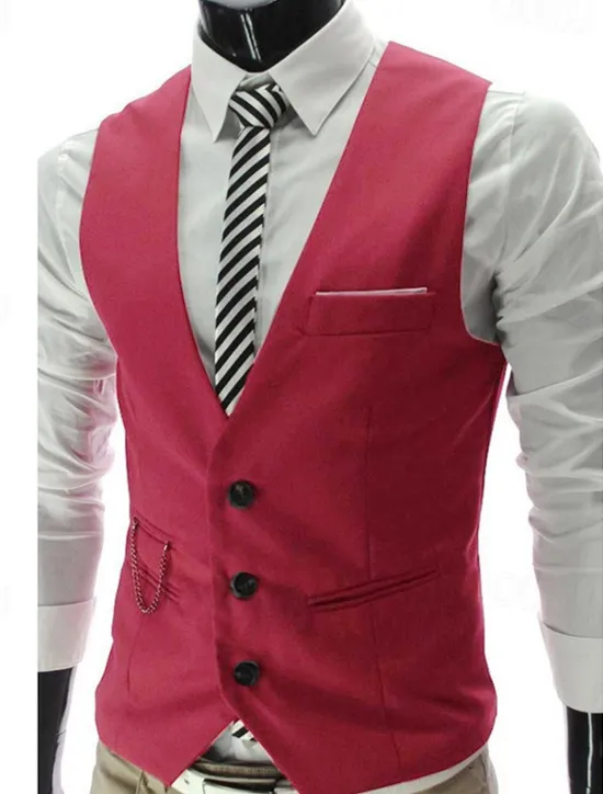 Hot OUKU Men's Suit Vest Waistcoat Formal Wedding Work Business / Ceremony / Wedding Fashion 1920s All Seasons Polyester Solid Colored V Neck Slim Wine Black White Navy Blue Vest