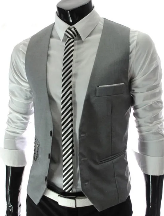 Hot OUKU Men's Suit Vest Waistcoat Formal Wedding Work Business / Ceremony / Wedding Fashion 1920s All Seasons Polyester Solid Colored V Neck Slim Wine Black White Navy Blue Vest