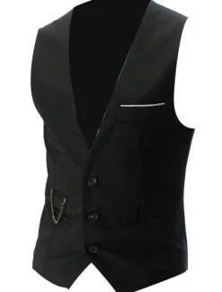 Hot OUKU Men's Suit Vest Waistcoat Formal Wedding Work Business / Ceremony / Wedding Fashion 1920s All Seasons Polyester Solid Colored V Neck Slim Wine Black White Navy Blue Vest