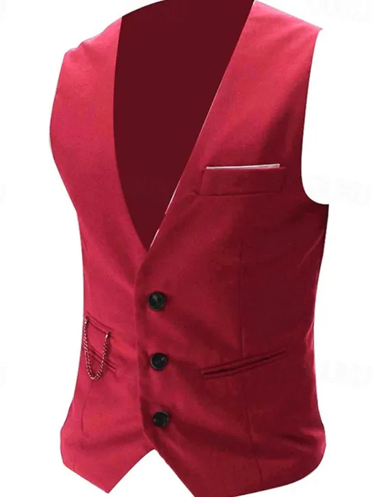 Hot OUKU Men's Suit Vest Waistcoat Formal Wedding Work Business / Ceremony / Wedding Fashion 1920s All Seasons Polyester Solid Colored V Neck Slim Wine Black White Navy Blue Vest