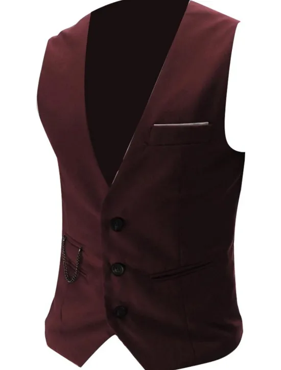 Hot OUKU Men's Suit Vest Waistcoat Formal Wedding Work Business / Ceremony / Wedding Fashion 1920s All Seasons Polyester Solid Colored V Neck Slim Wine Black White Navy Blue Vest