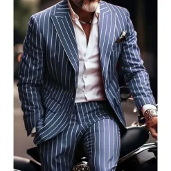 Clearance OUKU Men's Suits Blazer Business Cocktail Party Wedding Party Fashion Casual Spring & Fall Polyester Stripes Pocket 2 Piece Comfortable Single Breasted Blazer Red Blue Green
