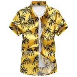 Online OUKU Men's Summer Hawaiian Shirt Aloha Shirt Shirt Collar Designer White Yellow Sky Blue S M L