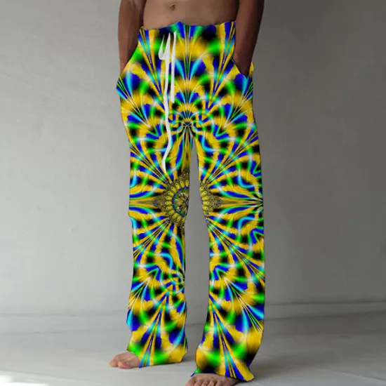 New OUKU Men's Summer Pants Beach Pants Pocket Drawstring Elastic Waist Graphic Prints Comfort Breathable Casual Daily Holiday Streetwear Designer Yellow Blue Mid Waist