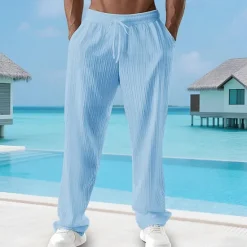 Sale OUKU Men's Summer Pants Beach Pants Casual Pants Pocket Elastic Waist Drawstring Plain Comfort Breathable Vacation Daily Holiday Hawaiian Boho Black White