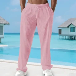 Sale OUKU Men's Summer Pants Beach Pants Casual Pants Pocket Elastic Waist Drawstring Plain Comfort Breathable Vacation Daily Holiday Hawaiian Boho Black White