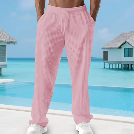 Sale OUKU Men's Summer Pants Beach Pants Casual Pants Pocket Elastic Waist Drawstring Plain Comfort Breathable Vacation Daily Holiday Hawaiian Boho Black White