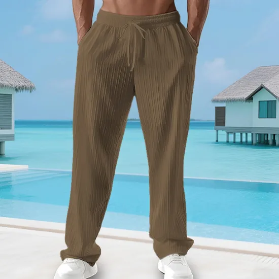 Sale OUKU Men's Summer Pants Beach Pants Casual Pants Pocket Elastic Waist Drawstring Plain Comfort Breathable Vacation Daily Holiday Hawaiian Boho Black White