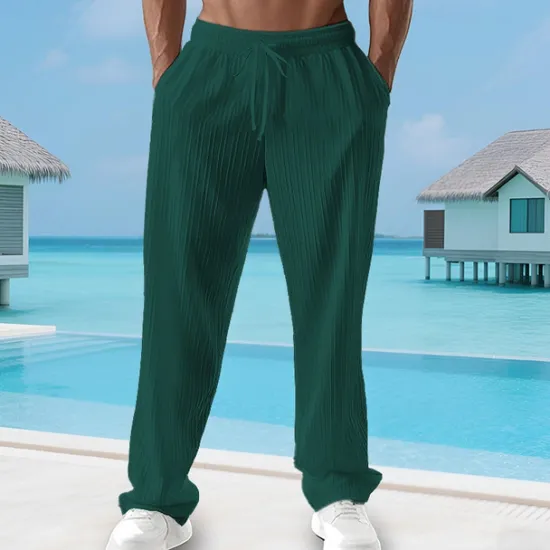 Sale OUKU Men's Summer Pants Beach Pants Casual Pants Pocket Elastic Waist Drawstring Plain Comfort Breathable Vacation Daily Holiday Hawaiian Boho Black White