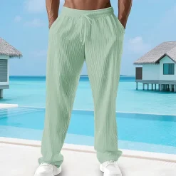 Sale OUKU Men's Summer Pants Beach Pants Casual Pants Pocket Elastic Waist Drawstring Plain Comfort Breathable Vacation Daily Holiday Hawaiian Boho Black White