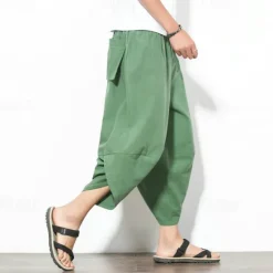 Outlet OUKU Men's Summer Pants Bloomers Harem Pants Pocket Drawstring Elastic Waist Plain Comfort Breathable Calf-Length Vacation Daily Holiday Hawaiian Boho Black Red