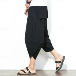Outlet OUKU Men's Summer Pants Bloomers Harem Pants Pocket Drawstring Elastic Waist Plain Comfort Breathable Calf-Length Vacation Daily Holiday Hawaiian Boho Black Red