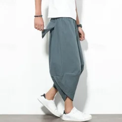 Outlet OUKU Men's Summer Pants Bloomers Harem Pants Pocket Drawstring Elastic Waist Plain Comfort Breathable Calf-Length Vacation Daily Holiday Hawaiian Boho Black Red