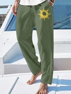 New OUKU Men's Summer Pants Elastic Waist Sun Comfort Full Length Outdoor Streetwear Vacation Hawaiian White Blue Micro-elastic
