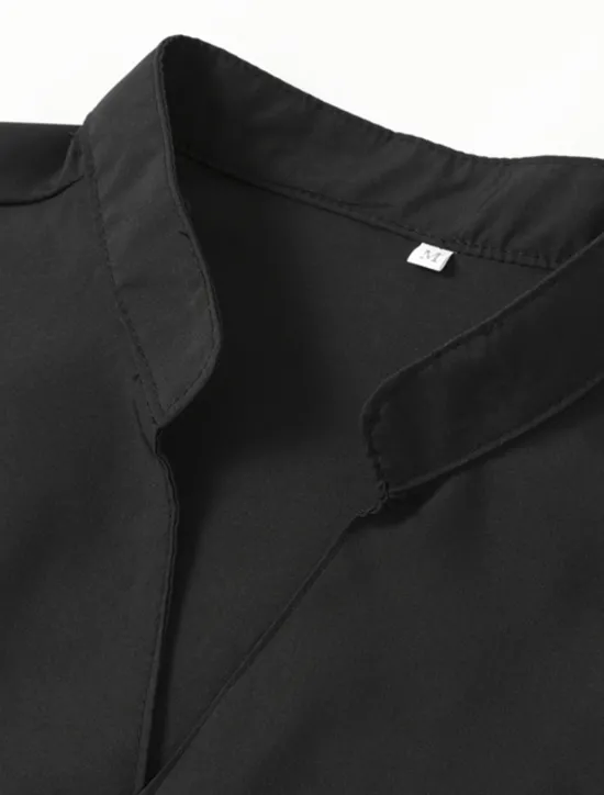 Hot OUKU Men's Summer Shirt Casual Shirt Black White Wine Dark Navy Blue Long Sleeve Plain V Neck Street Vacation Sexy Clothing Apparel Fashion Shirts Leisure