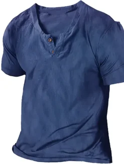 New OUKU Men's Summer Shirt Casual Shirt Beach Shirt T Shirt Short Sleeve V Neck Summer Plain Fashion Comfortable Vintage Style Vacation Casual Daily Black White Navy Blue Top Tee for Men