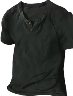 New OUKU Men's Summer Shirt Casual Shirt Beach Shirt T Shirt Short Sleeve V Neck Summer Plain Fashion Comfortable Vintage Style Vacation Casual Daily Black White Navy Blue Top Tee for Men