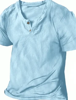New OUKU Men's Summer Shirt Casual Shirt Beach Shirt T Shirt Short Sleeve V Neck Summer Plain Fashion Comfortable Vintage Style Vacation Casual Daily Black White Navy Blue Top Tee for Men