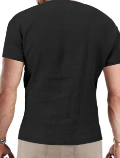 Clearance OUKU Men's Summer Shirt Casual Shirt Beach Shirt Plain Hawaiian Holiday Black White Blue Khaki Short Sleeve V Neck Spring & Summer Clothing Apparel Basic