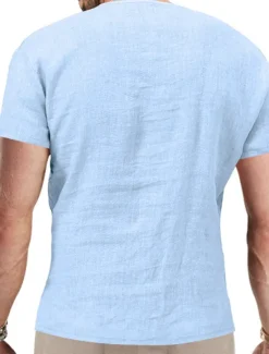 Clearance OUKU Men's Summer Shirt Casual Shirt Beach Shirt Plain Hawaiian Holiday Black White Blue Khaki Short Sleeve V Neck Spring & Summer Clothing Apparel Basic