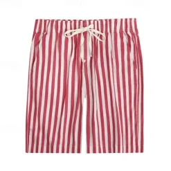 Outlet OUKU Men's Summer Shorts Beach Shorts Casual Shorts Drawstring Pocket Elastic Waist Stripe Comfort Breathable Short Vacation Holiday Beach Hawaiian Boho Red Blue