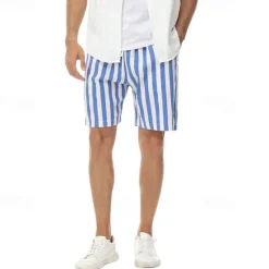 Outlet OUKU Men's Summer Shorts Beach Shorts Casual Shorts Drawstring Pocket Elastic Waist Stripe Comfort Breathable Short Vacation Holiday Beach Hawaiian Boho Red Blue