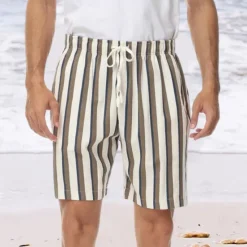 Outlet OUKU Men's Summer Shorts Beach Shorts Casual Shorts Drawstring Pocket Elastic Waist Stripe Comfort Breathable Short Vacation Holiday Beach Hawaiian Boho Red Blue