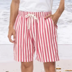 Outlet OUKU Men's Summer Shorts Beach Shorts Casual Shorts Drawstring Pocket Elastic Waist Stripe Comfort Breathable Short Vacation Holiday Beach Hawaiian Boho Red Blue