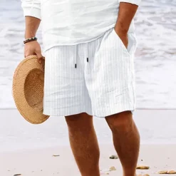 Online OUKU Men's Summer Shorts Beach Shorts Casual Shorts Pocket Drawstring Elastic Waist Plain Comfort Breathable Short Holiday Vacation Beach Hawaiian Boho Black White
