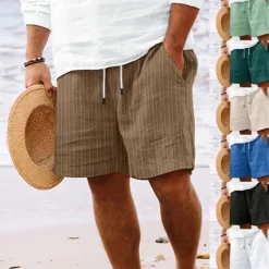 Online OUKU Men's Summer Shorts Beach Shorts Casual Shorts Pocket Drawstring Elastic Waist Plain Comfort Breathable Short Holiday Vacation Beach Hawaiian Boho Black White
