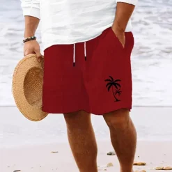 Best OUKU Men's Summer Shorts Beach Shorts Casual Shorts Pocket Drawstring Elastic Waist Coconut Tree Comfort Breathable Short Holiday Vacation Beach Hawaiian Boho White Sky Blue