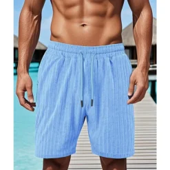 Sale OUKU Men's Summer Shorts Beach Shorts Pocket Drawstring Elastic Waist Plain Comfort Breathable Short Vacation Holiday Beach Hawaiian Boho Black Wine
