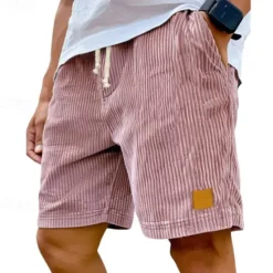 Outlet OUKU Men's Summer Shorts Casual Shorts Corduroy Shorts Pocket Drawstring Elastic Waist Plain Comfort Breathable Short Outdoor Vacation Sport Casual Black White