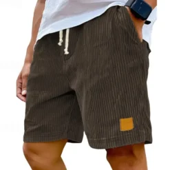 Outlet OUKU Men's Summer Shorts Casual Shorts Corduroy Shorts Pocket Drawstring Elastic Waist Plain Comfort Breathable Short Outdoor Vacation Sport Casual Black White