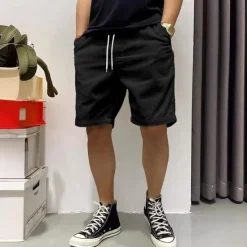 Hot OUKU Men's Summer Shorts Casual Shorts Corduroy Shorts Pocket Drawstring Elastic Waist Plain Comfort Knee Length Outdoor Daily Fashion Classic Style Black Yellow Micro-elastic