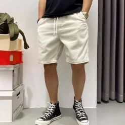 Hot OUKU Men's Summer Shorts Casual Shorts Corduroy Shorts Pocket Drawstring Elastic Waist Plain Comfort Knee Length Outdoor Daily Fashion Classic Style Black Yellow Micro-elastic
