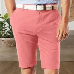 Online OUKU Men's Summer Shorts Work Shorts Casual Shorts Buttons Pocket Plain Comfort Knee Length Formal Daily Fashion Classic Style Red Micro-elastic Pink