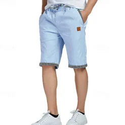 Discount OUKU Men's Summer Shorts Work Shorts Pocket Drawstring Plain Comfort Breathable Knee Length Outdoor Business Fashion Casual Black Blue