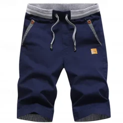 Discount OUKU Men's Summer Shorts Work Shorts Pocket Drawstring Plain Comfort Breathable Knee Length Outdoor Business Fashion Casual Black Blue