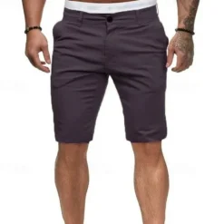 OUKU Men's Summer Shorts Work Shorts Casual Shorts Buttons Pocket Plain Comfort Knee Length Formal Party Work Fashion Classic Style Black White Micro-elastic