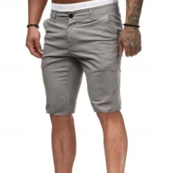 OUKU Men's Summer Shorts Work Shorts Casual Shorts Buttons Pocket Plain Comfort Knee Length Formal Party Work Fashion Classic Style Black White Micro-elastic