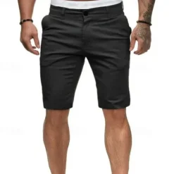 OUKU Men's Summer Shorts Work Shorts Casual Shorts Buttons Pocket Plain Comfort Knee Length Formal Party Work Fashion Classic Style Black White Micro-elastic