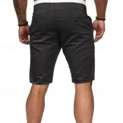 OUKU Men's Summer Shorts Work Shorts Casual Shorts Buttons Pocket Plain Comfort Knee Length Formal Party Work Fashion Classic Style Black White Micro-elastic