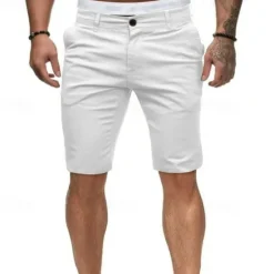 OUKU Men's Summer Shorts Work Shorts Casual Shorts Buttons Pocket Plain Comfort Knee Length Formal Party Work Fashion Classic Style Black White Micro-elastic