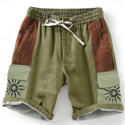 Sale OUKU Men's Sun 3D Print Shorts Summer Shorts Casual Shorts Mid Waist Designer Ethnic Style Retro Vintage Casual Daily Holiday Pocket Drawstring Elastic Waist Designer Clothing Apparel